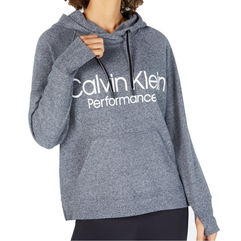 Calvin Klein Performance‎ Women's Sweatshirt Thumb Holes Cowl Neck Gray Size